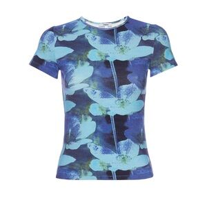 Miaou Mini Tee in Azul Print - size XS